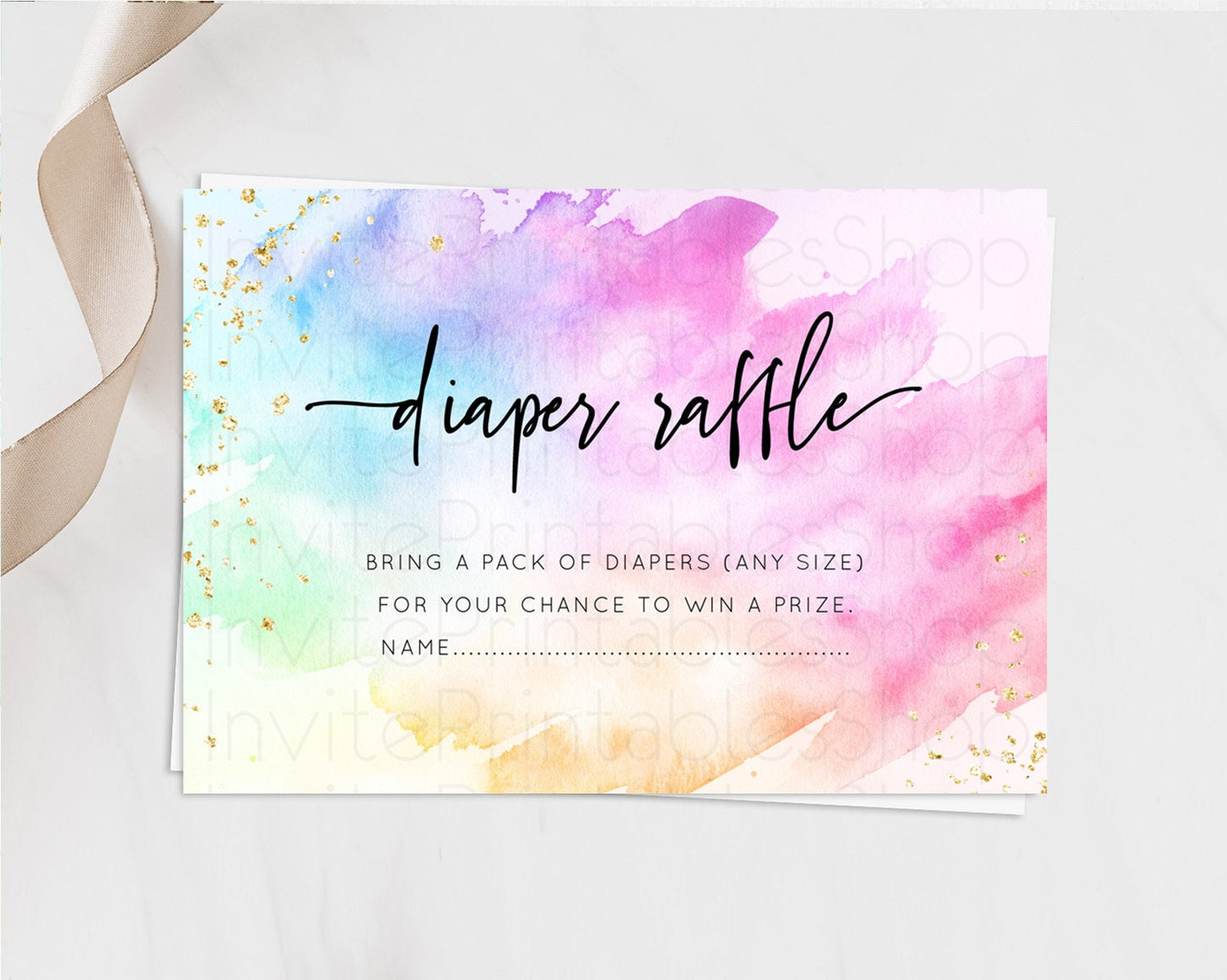 Pastel Diaper Raffle Card Pastel Rainbow Diaper Raffle Insert Colorful Ombre Watercolor Diaper Ticket Confetti Glitter Raffle Game D10449