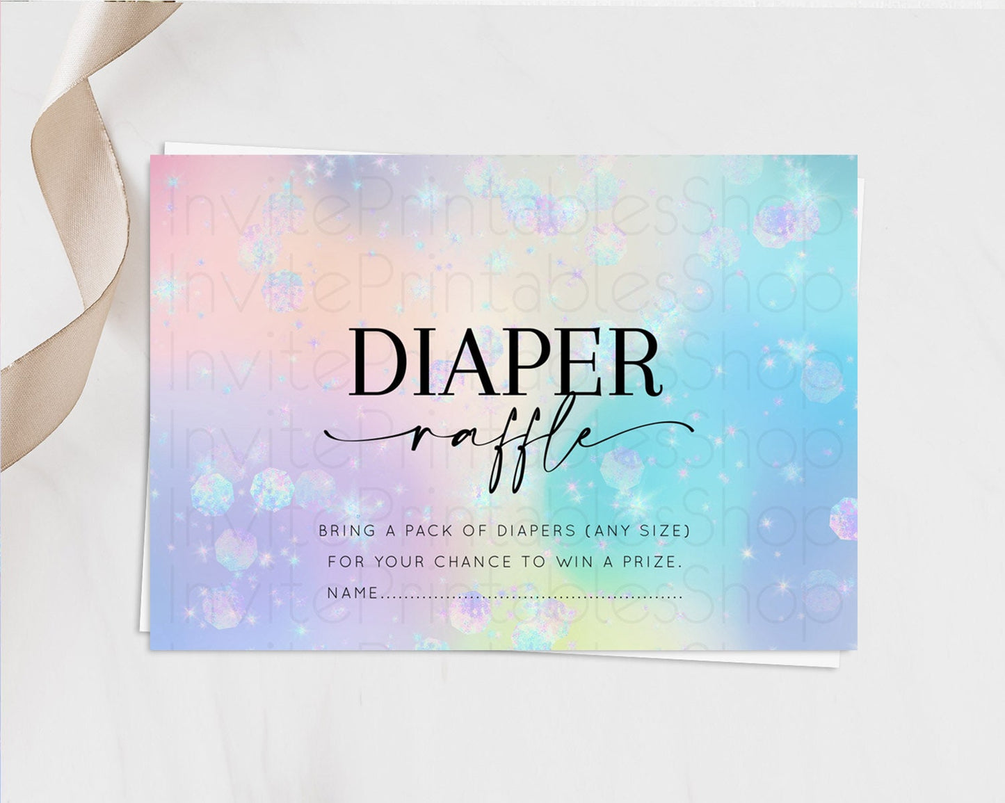 Rainbow Diaper Raffle Card Pastel Diaper Insert Colorful Pastel Watercolor Ombre Diaper Ticket Iridescent Sprinkles Raffle Game D10665