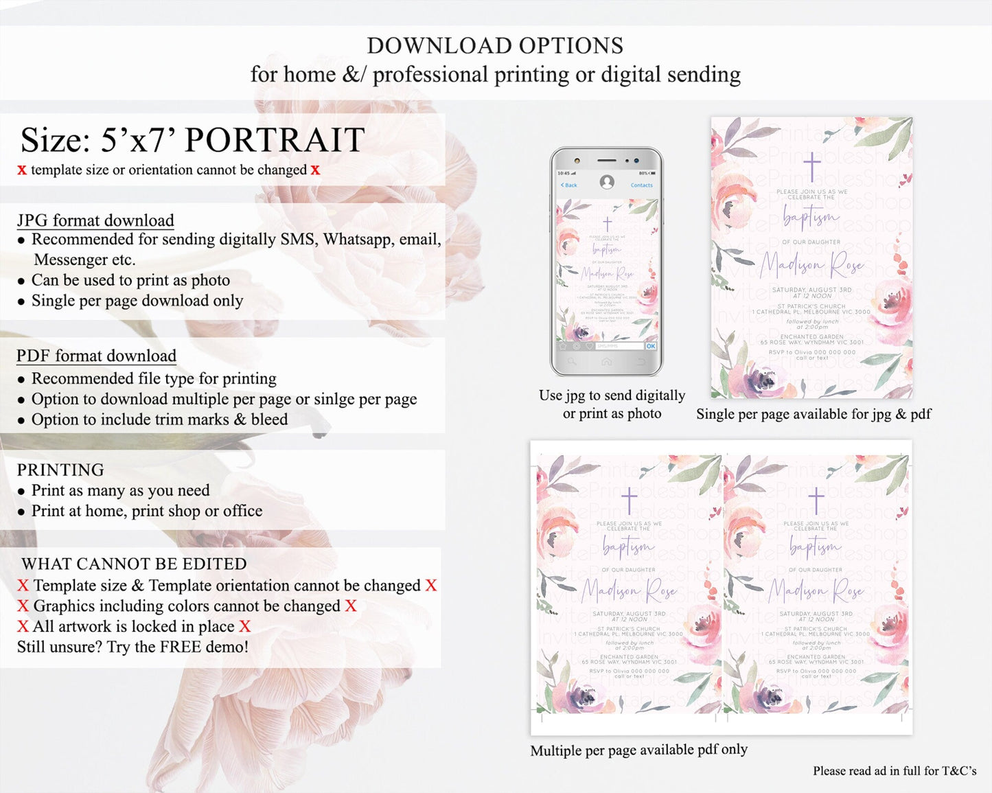 Secret Garden Baptism Invitation Wildflower Baptism Birthday Invite Pastel Flowers Christening Invite Enchanted Garden Boho Floral D10198