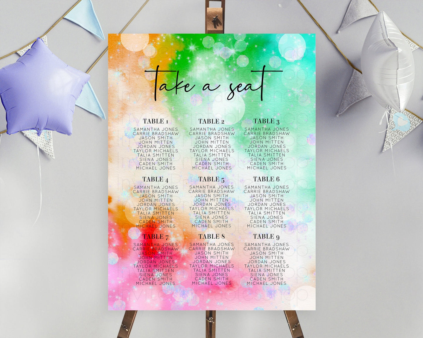 Rainbow Seating Chart Pastel Seating Chart Iridescent Sprinkles Colorful Pastel Watercolor Seating Sign Ombre Pastel Take A Seat D10691