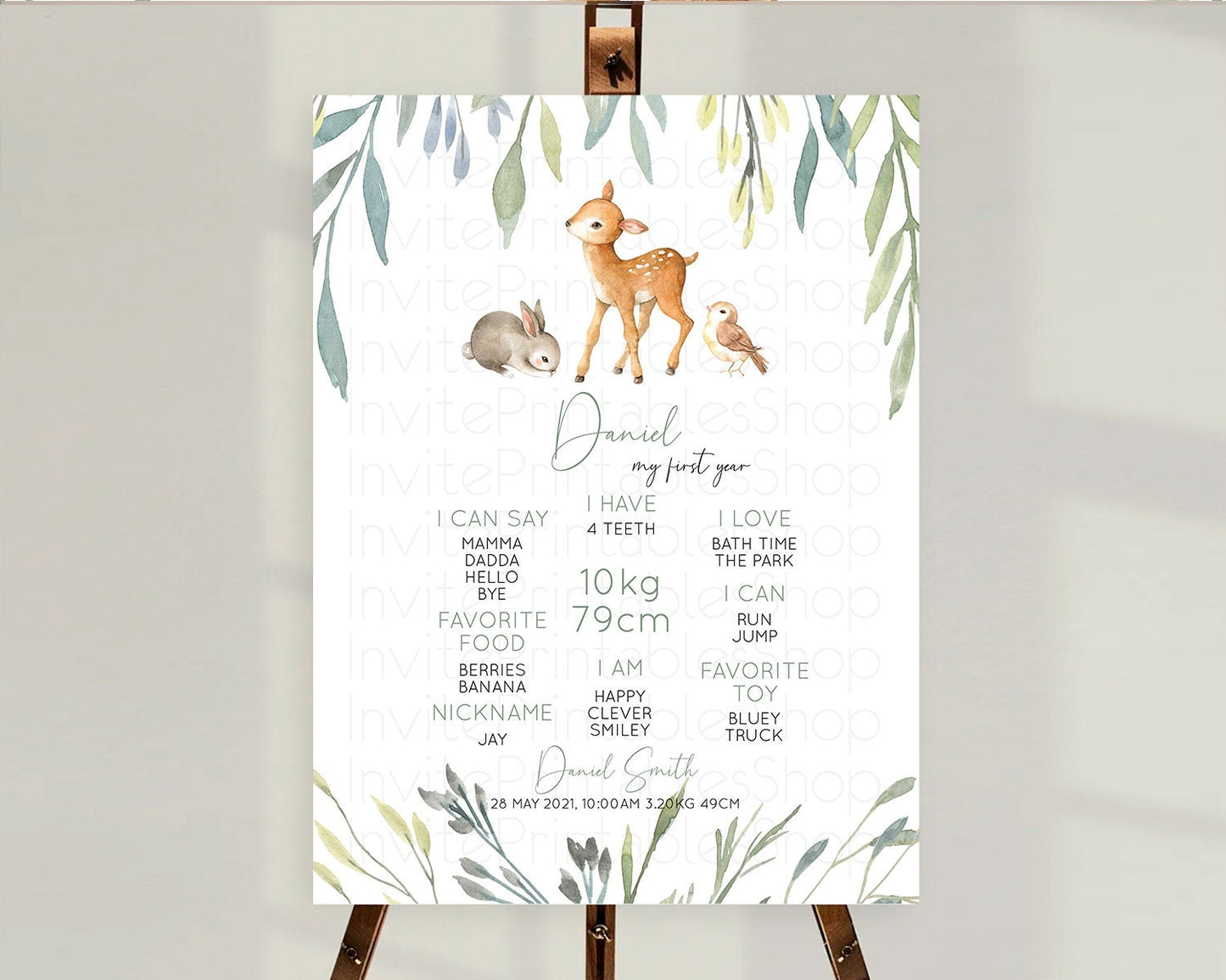 Fawn First Birthday Milestone Board Deer First Birthday Milestone Poster Enchanted Forest Butterfly Pastel Flowers 1st Birthday Sign D10919