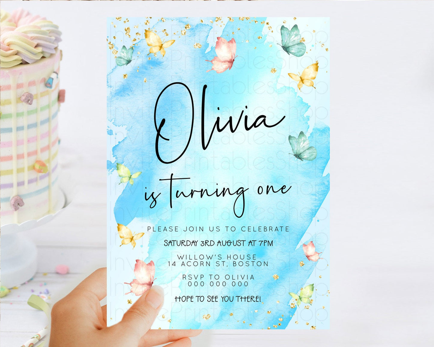 Pastel Butterfly Birthday Invitation Butterfly Birthday Invitation Whimsical Butterfly Enchanted Garden 1st 2nd Birthday Invitation D23213