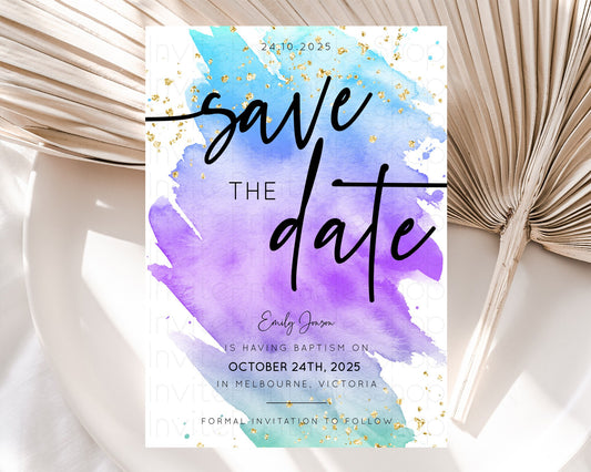 Editable Pastel Save The Date Template Pastel Ombre Rainbow Watercolor Color