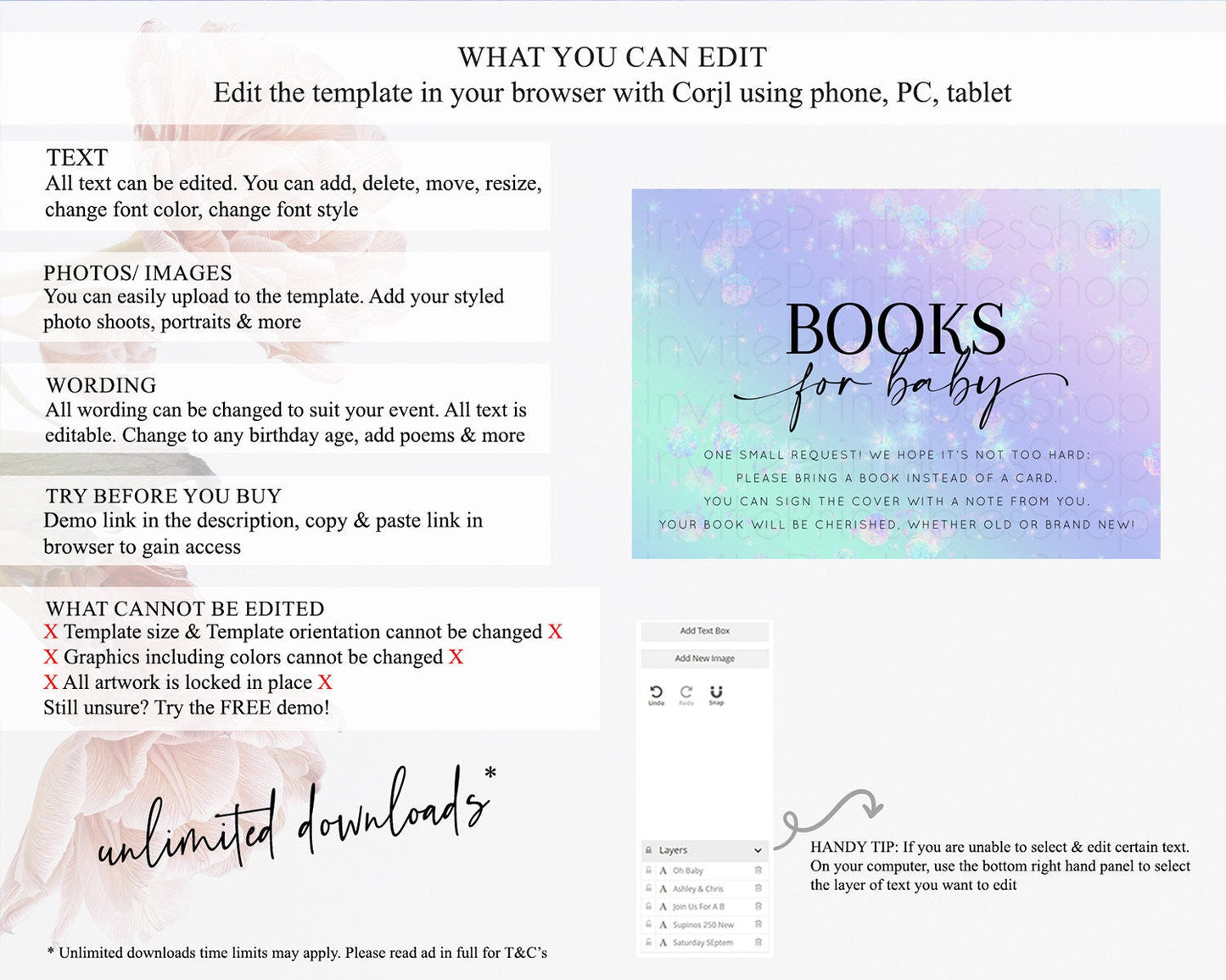 Rainbow Books For Baby Card Pastel Book Insert Colorful Pastel Watercolor Ombre Book Card Iridescent Sprinkles Book Poem Request D10663