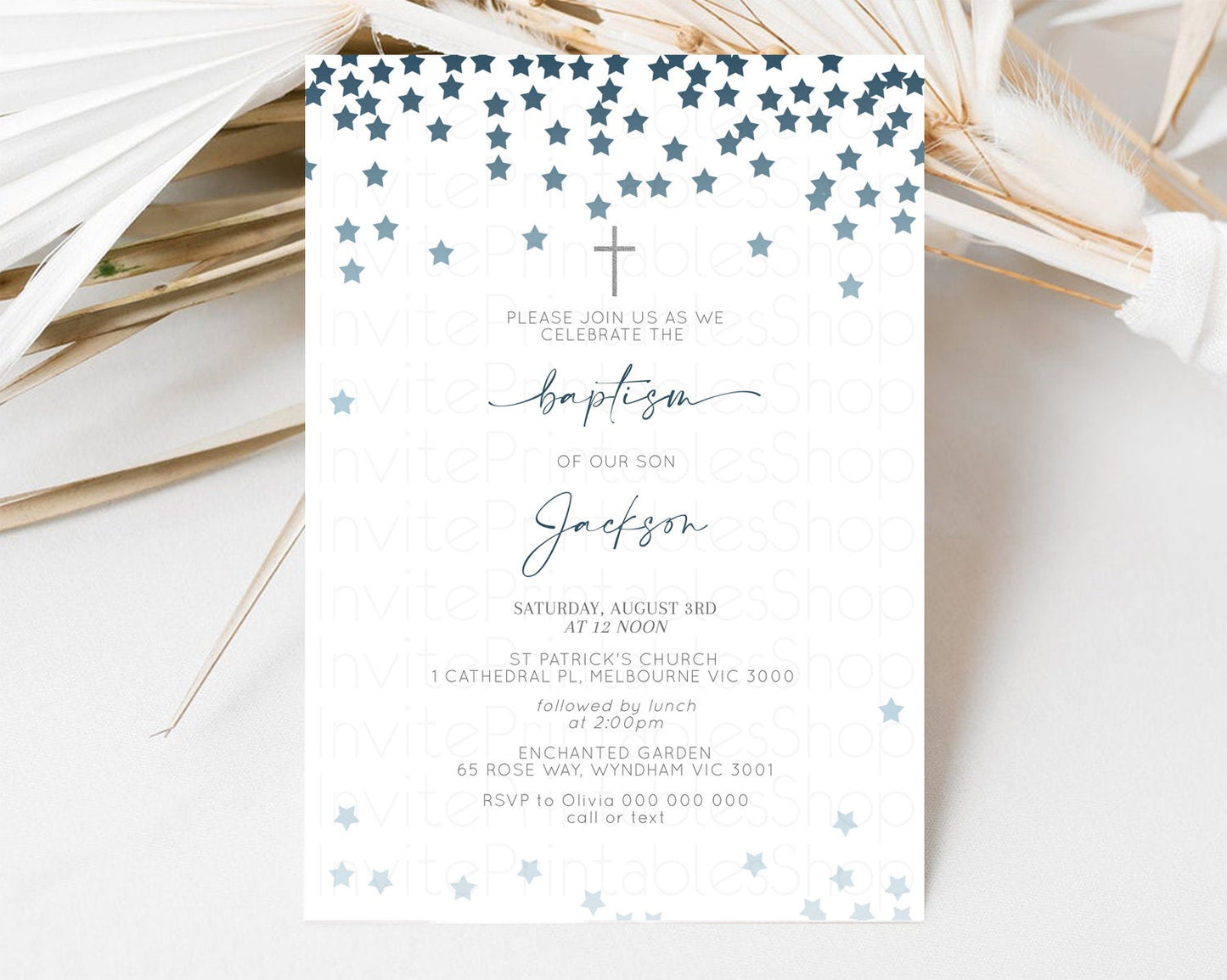 Navy Stars Baptism Invitation Ombre Navy Stars Christening Invitation Holy Communion Twinkle Little Star Ombre Sprinkle Stars Grey Cross 350