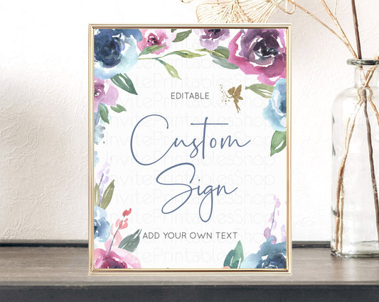 Editable Fairy Sign Enchanted Garden Table Sign Decor Pastel Floral Butterfl