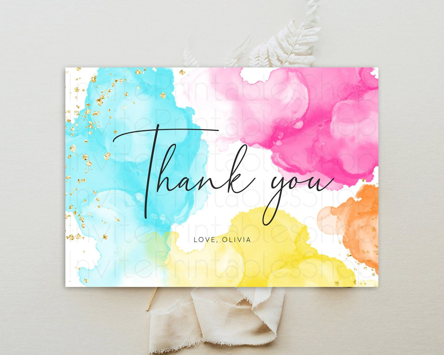 Pastel Thank You Rainbow Thank You Card Colorful Pastel Birthday Thank You Card Confetti Watercolor Pastel Teacher Thank You Cards D10898