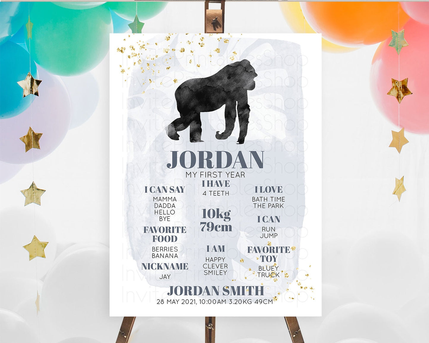 Gorilla First Birthday Milestone Board Gorilla Milestone Poster Gorilla Decor Safari Adventure Gorilla First Birthday Welcome Sign D10443