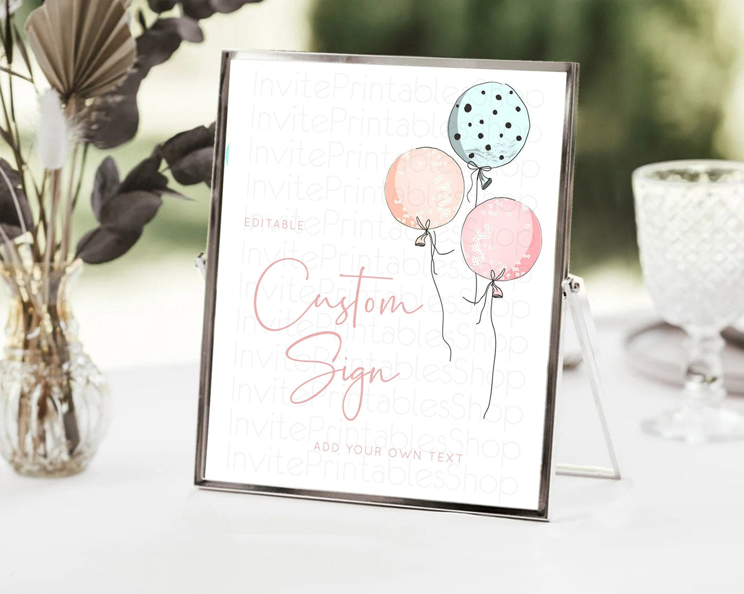 Pastel Balloons Sign Template Rainbow Confetti Balloon Party Colorful Balloon Table Sign Decor 8x10 Birthday Baby Shower Baptism D10868
