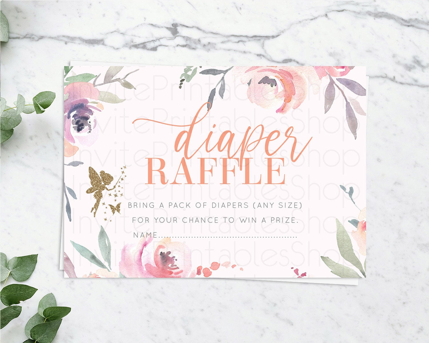 Fairy Diaper Raffle Card Fairy Diaper Insert Enchanted Garden Fairy Diaper Ticket Pastel Floral Butterfly Secret Garden Raffle Game D10197