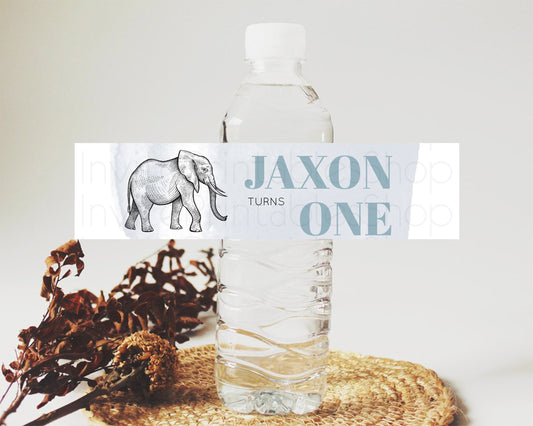 Elephant Water Label Template Elephant Safari Adventure Party Decor Dried Palm Fern Zoo Birthday Baptism Baby Shower Bridal Shower D10811