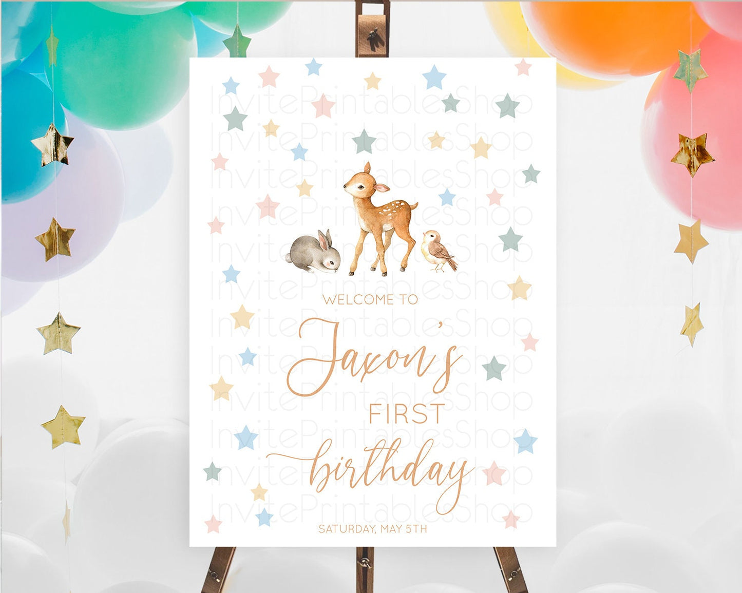 Fawn Welcome Sign Deer Welcome Board Floral Deer Welcome Poster Enchanted Forest Butterfly Pastel Floral First Birthday Welcome Sign D10918