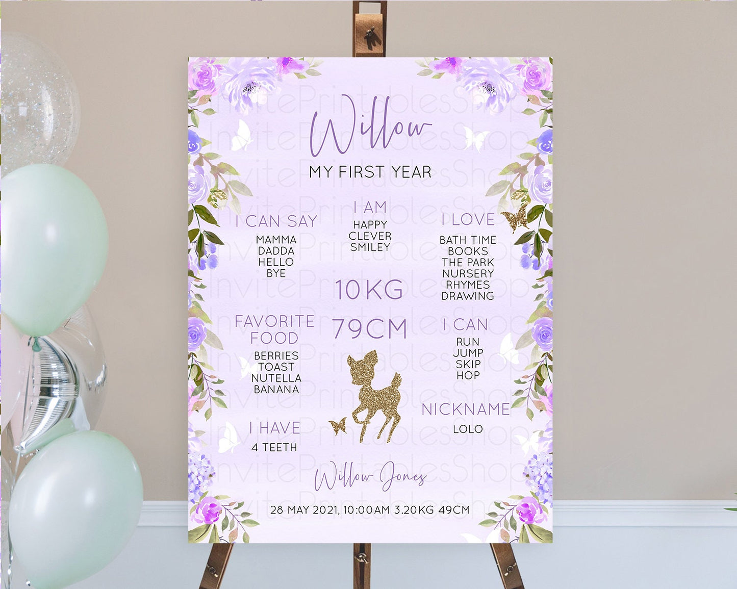Editable Fawn First Birthday Milestone Board Deer First Birthday Milestone P