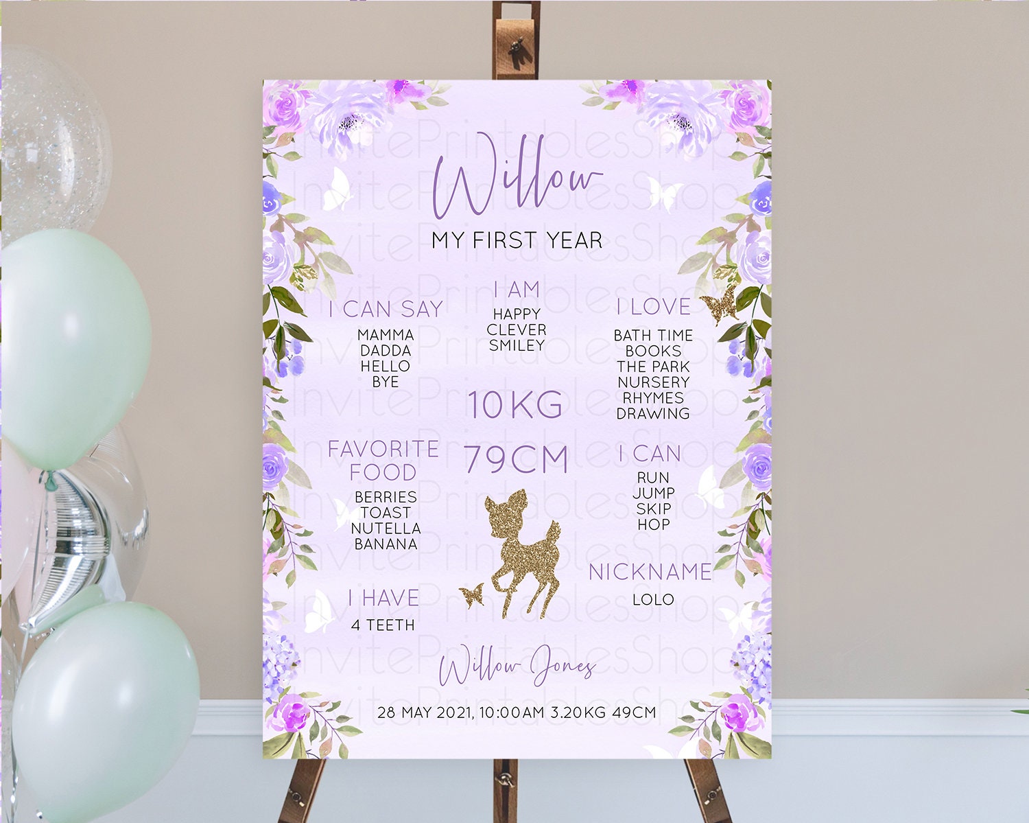 Editable Fawn First Birthday Milestone Board Deer First Birthday Milestone P