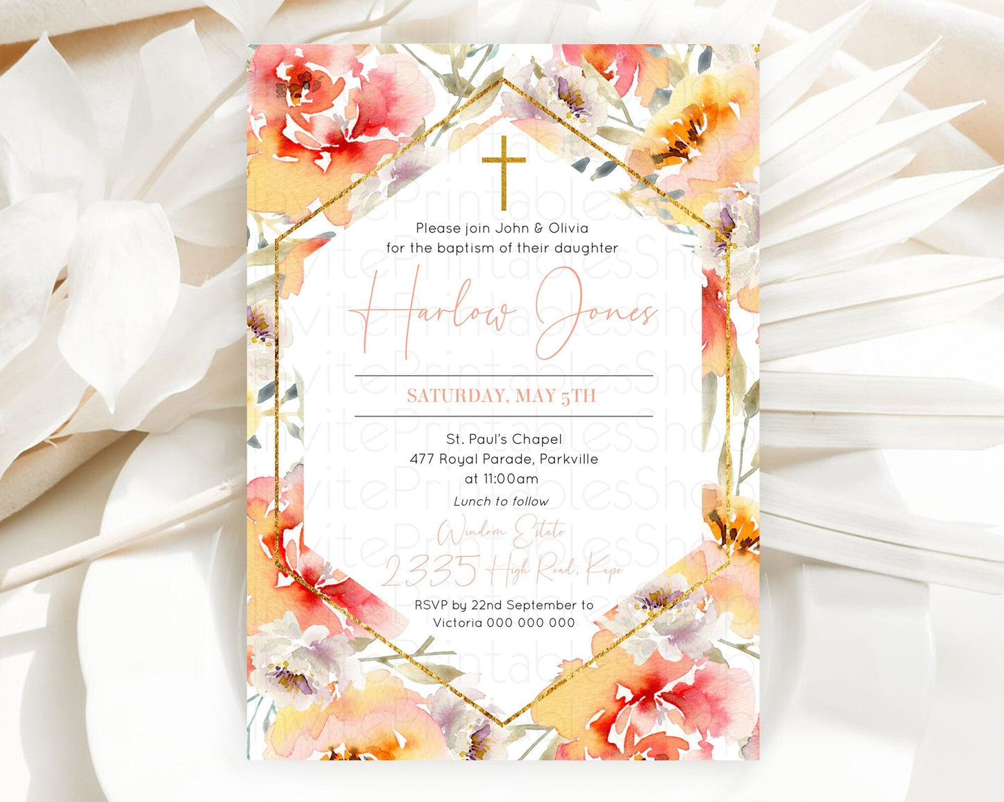 Secret Garden Baptism Invitation Wildflower Baptism Birthday Invite Pastel Flowers Christening Invite Enchanted Garden Boho Floral D10791