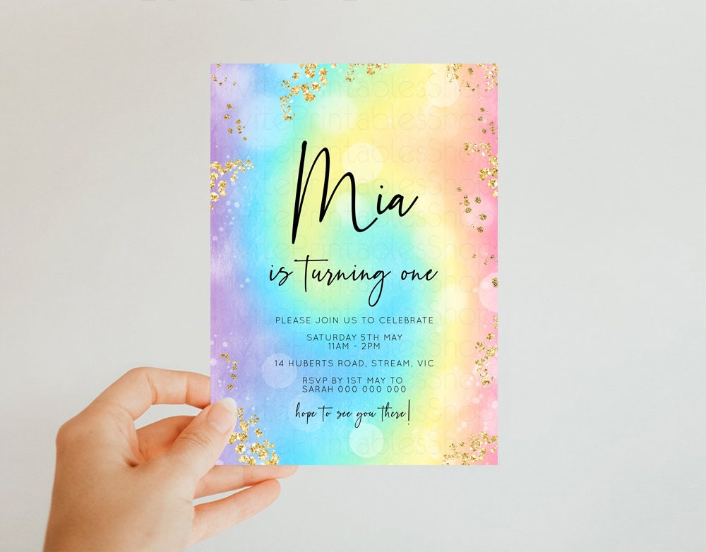 Mermaid Rainbow Birthday Invitation Pastel Birthday Invitation Ombre Rainbow Invite Colorful Watercolor Invite Glitter Sprinkle Invite t571