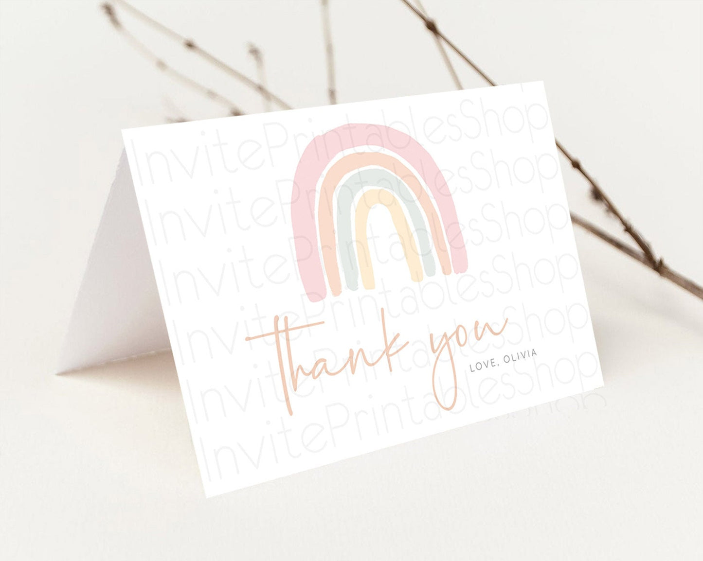 Pastel Rainbow Thank You Boho Rainbow Thank You Card Rainbow Birthday Thank You Cards Pastel Rainbow Teacher Thank You Card Template D10162