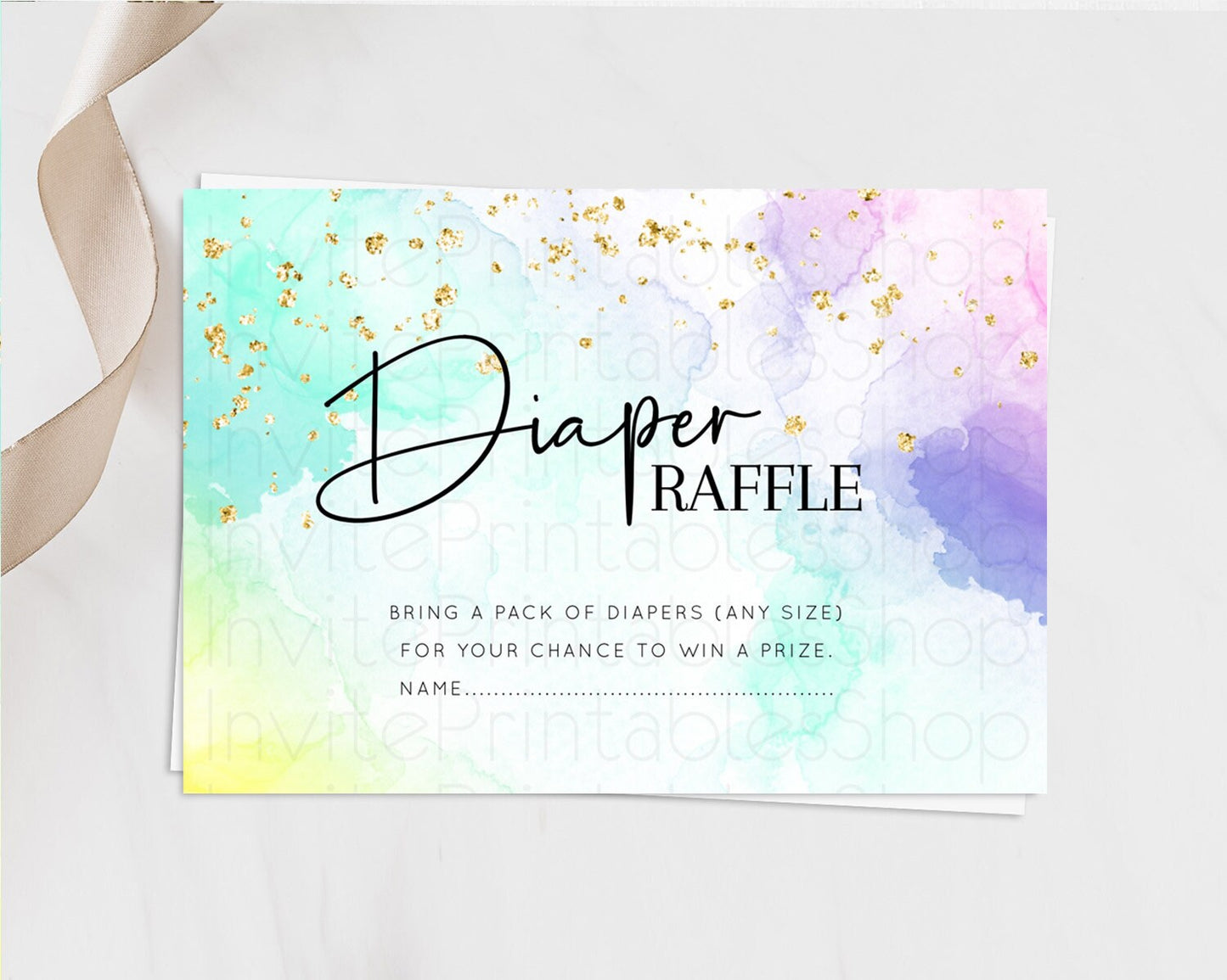 Pastel Diaper Raffle Card Pastel Rainbow Diaper Raffle Insert Colorful Ombre Watercolor Diaper Ticket Confetti Glitter Raffle Game D10158