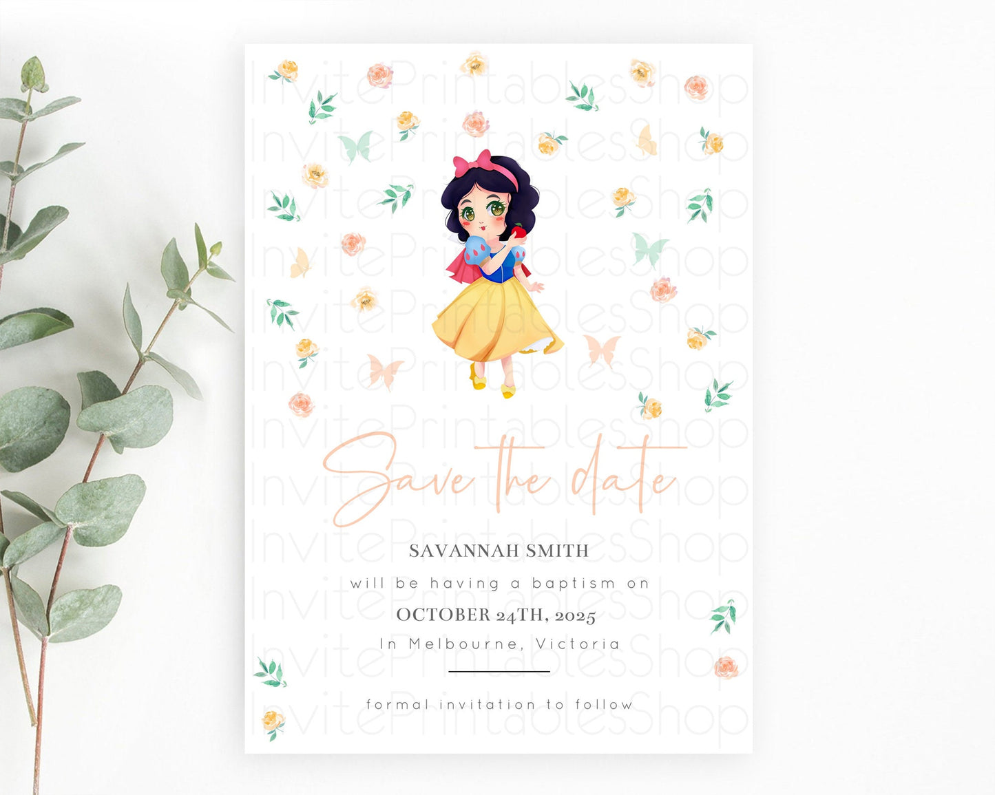 Princess Save The Date Template Secret Garden Enchanted Castle Pastel Floral Royal Party For 1st Birthday Baptism Baby Shower D10356