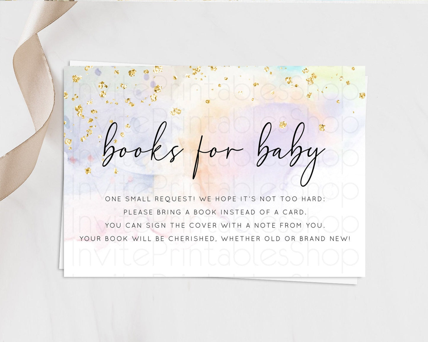 Pastel Books For Baby Card Pastel Rainbow Book Insert Colorful Ombre Watercolor Book Card Confetti Glitter Baby Book Poem Request D10769
