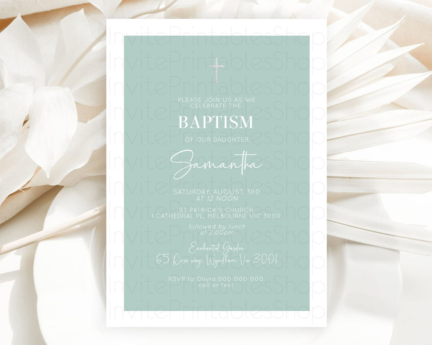 Green Baptism Invitation Plain Green Baptism 1st Birthday Invitation Minimalist Pastel Green Christening Invitation Holy Communion D10736