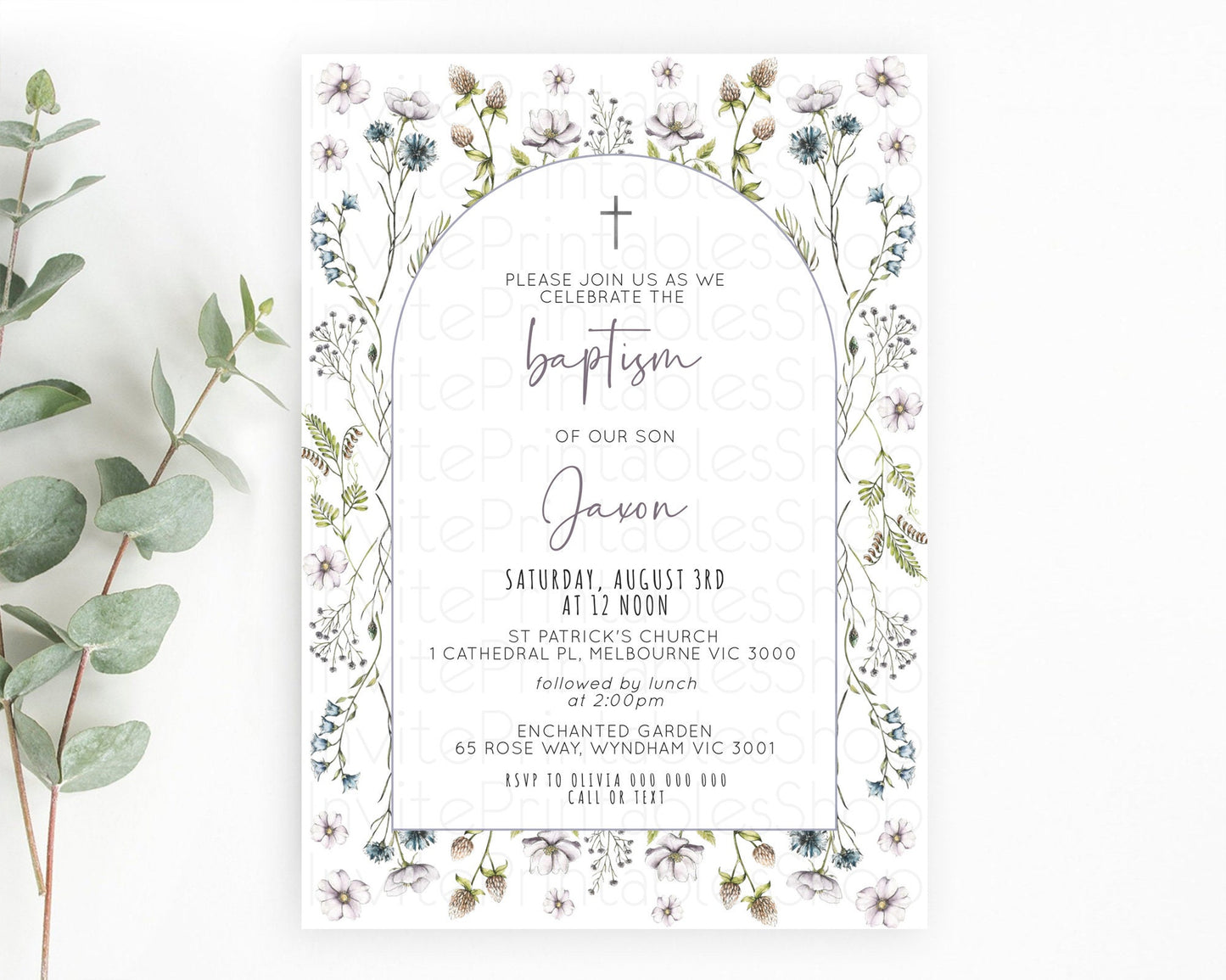 Secret Garden Baptism Invitation Wildflower Baptism Birthday Invite Pastel Flowers Christening Invite Enchanted Garden Boho Floral  D10603