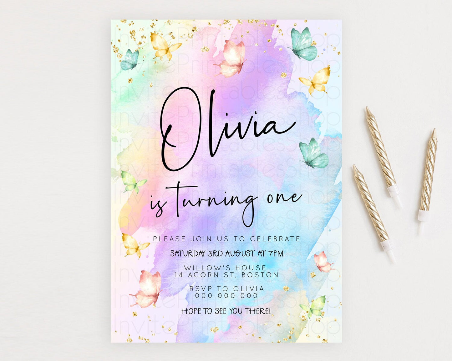Pastel Butterfly Birthday Invitation Butterfly Birthday Invitation Whimsical Butterfly Enchanted Garden 1st 2nd Birthday Invitation D23201