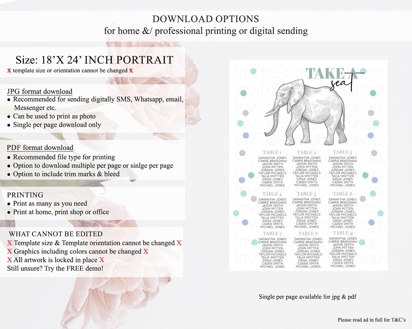 Elephant Seating Chart Elephant Seating Sign Elephant Party Safari Adventure Elephant Take A Seat Elephant Decor Zoo Fern Palm Leaf D10859