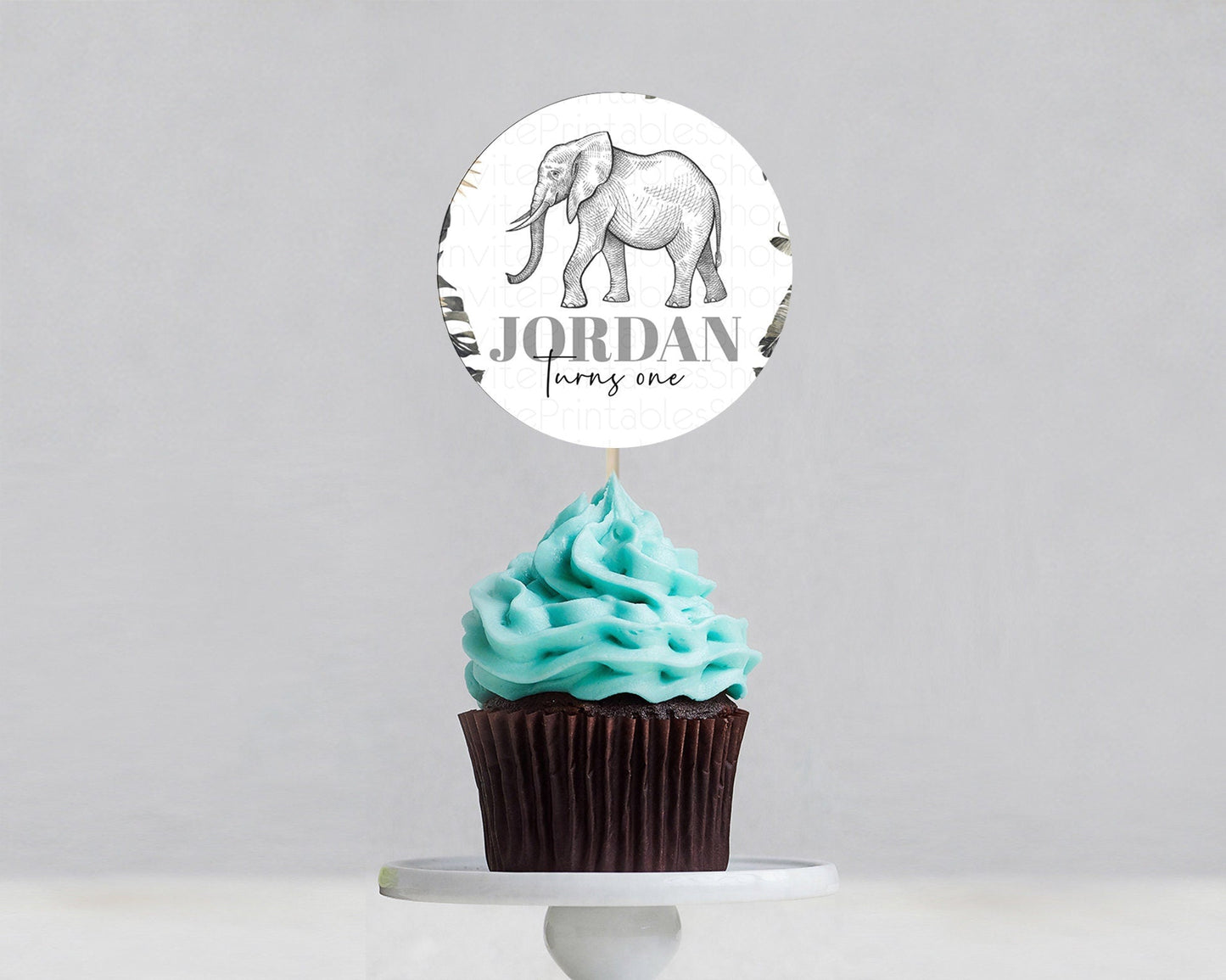 Elephant Cupcake Toppers Elephant Cupcake Elephant Party Safari Adventure Elephant Cupcake Topper Elephant Decor Zoo Fern Palm Leaf D10806