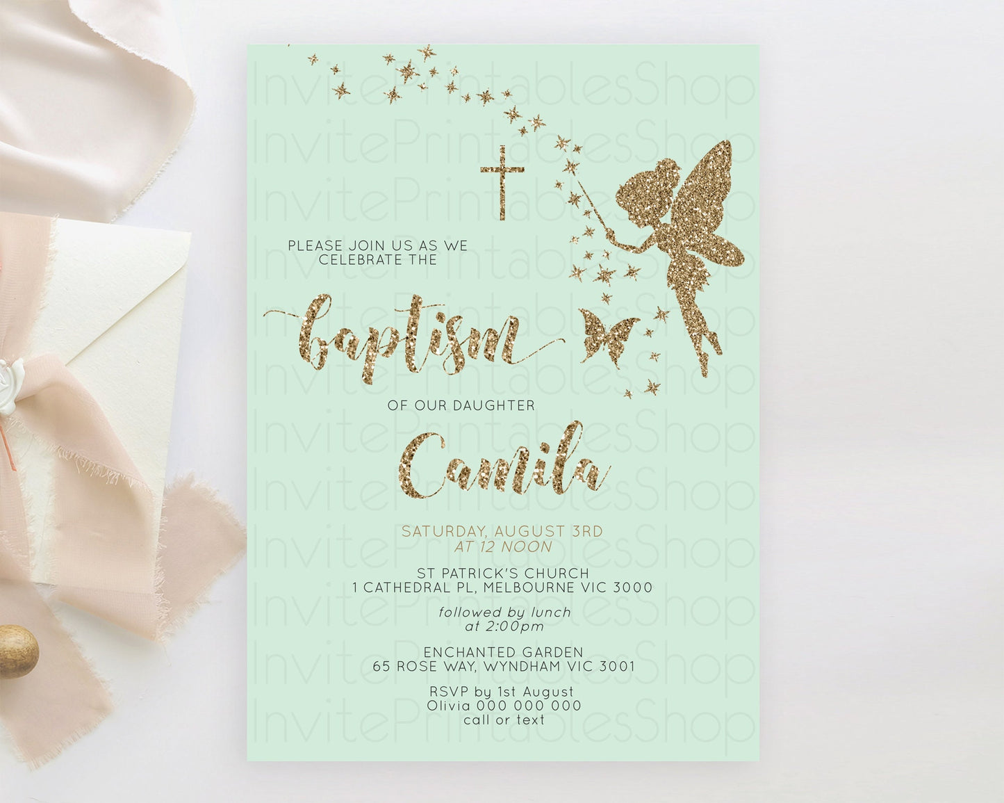 Fairy Baptism Invitation Fairy Baptism 1st Birthday Invitation Enchanted Secret Garden Christening Invite Pastel Floral Butterfly D10908