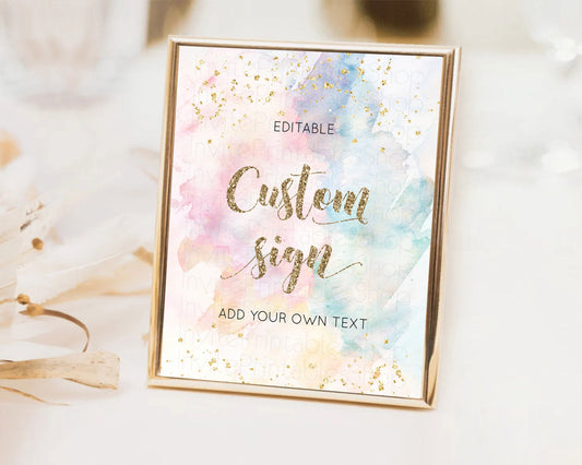 Editable Pastel Sign Ombre Table Sign Decor Pastel Ombre Rainbow Watercolor