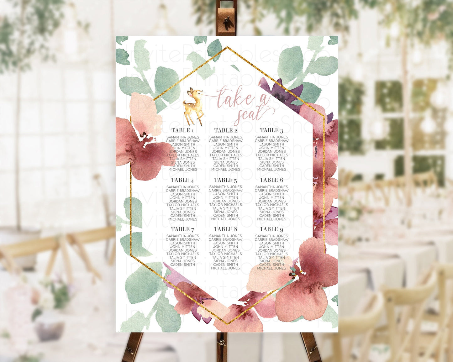 Fawn Seating Chart Deer Seating Chart Enchanted Forest Party Butterfly Pastel Flowers Whimsical Seating Chart Woodland Seating Sign D10915