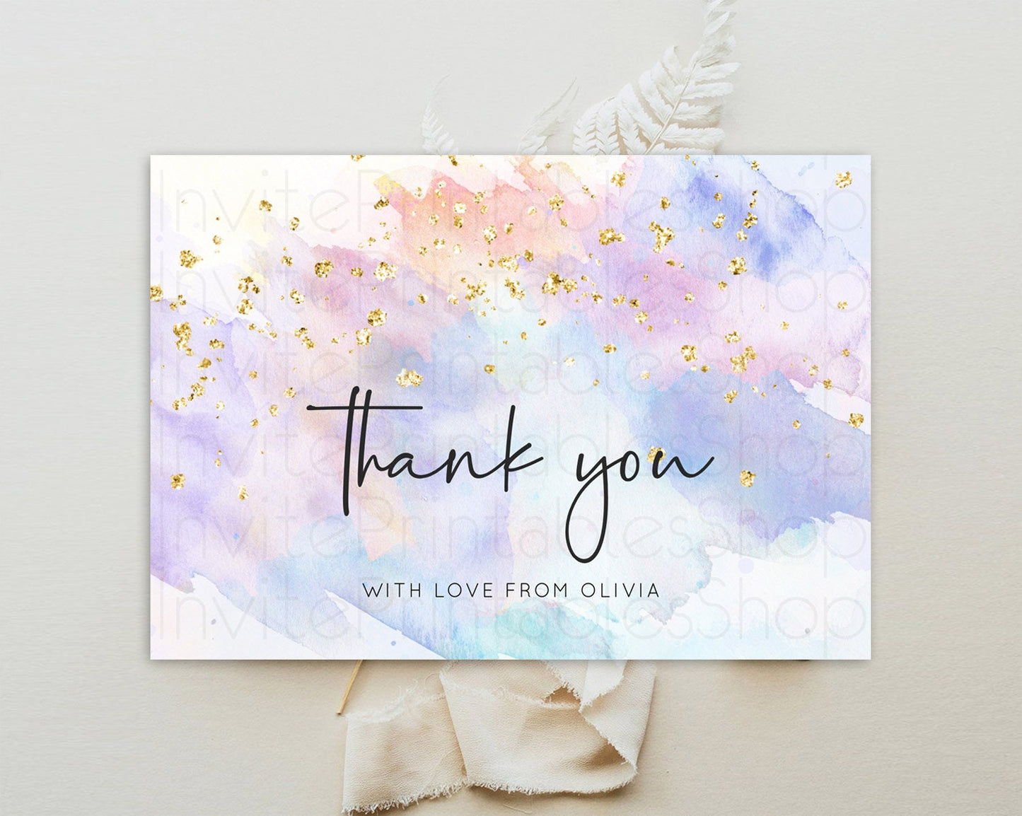 Pastel Thank You Rainbow Thank You Card Colorful Pastel Birthday Thank You Card Confetti Watercolor Pastel Teacher Thank You Cards D10585
