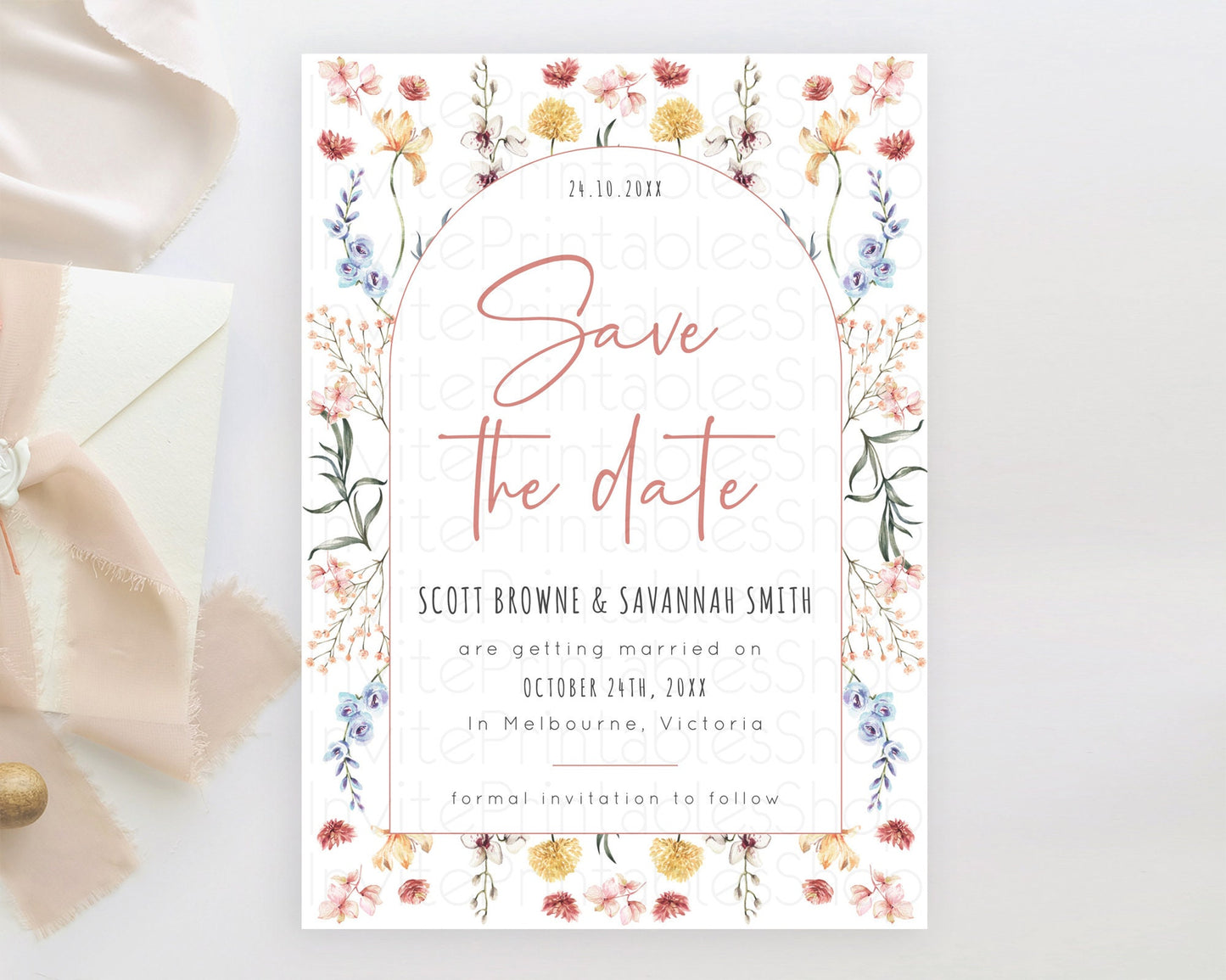 Wildflower Save The Date Template Secret Garden Save The Date Pastel Floral Garden Party Boho Flowers Birthday Baby Shower Wedding D10682