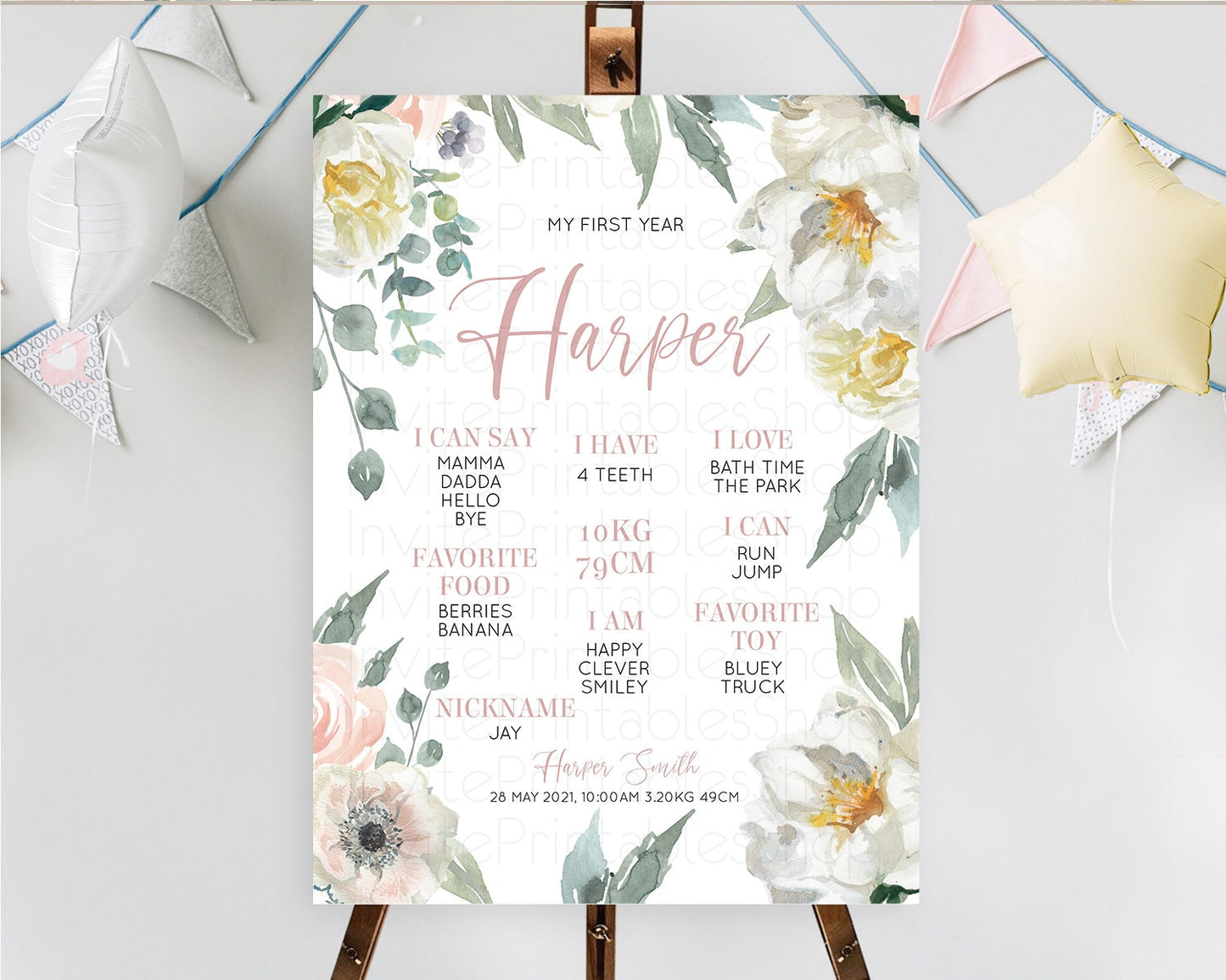 Secret Garden Milestone Board Wildflower First Birthday Milestone Poster Pastel White Flowers Milestone Boho Floral 1st Birthday Sign D10121