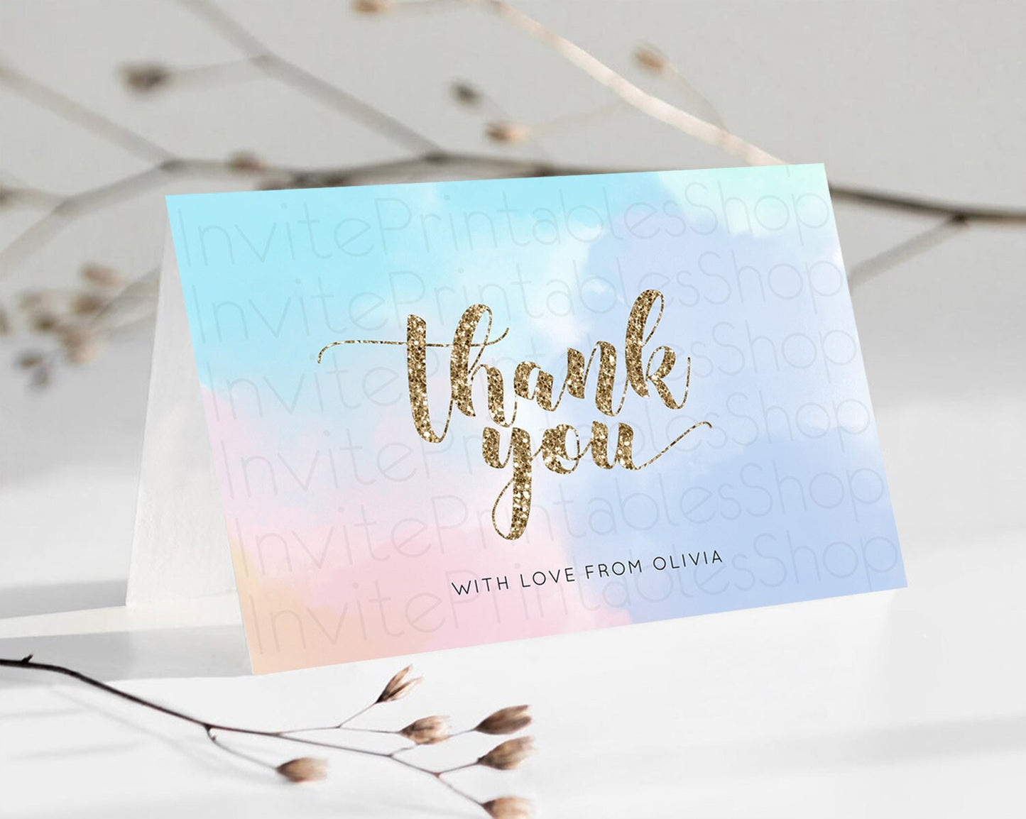 Pastel Thank You Rainbow Thank You Card Colorful Pastel Birthday Thank You Card Confetti Watercolor Pastel Teacher Thank You Cards D10378