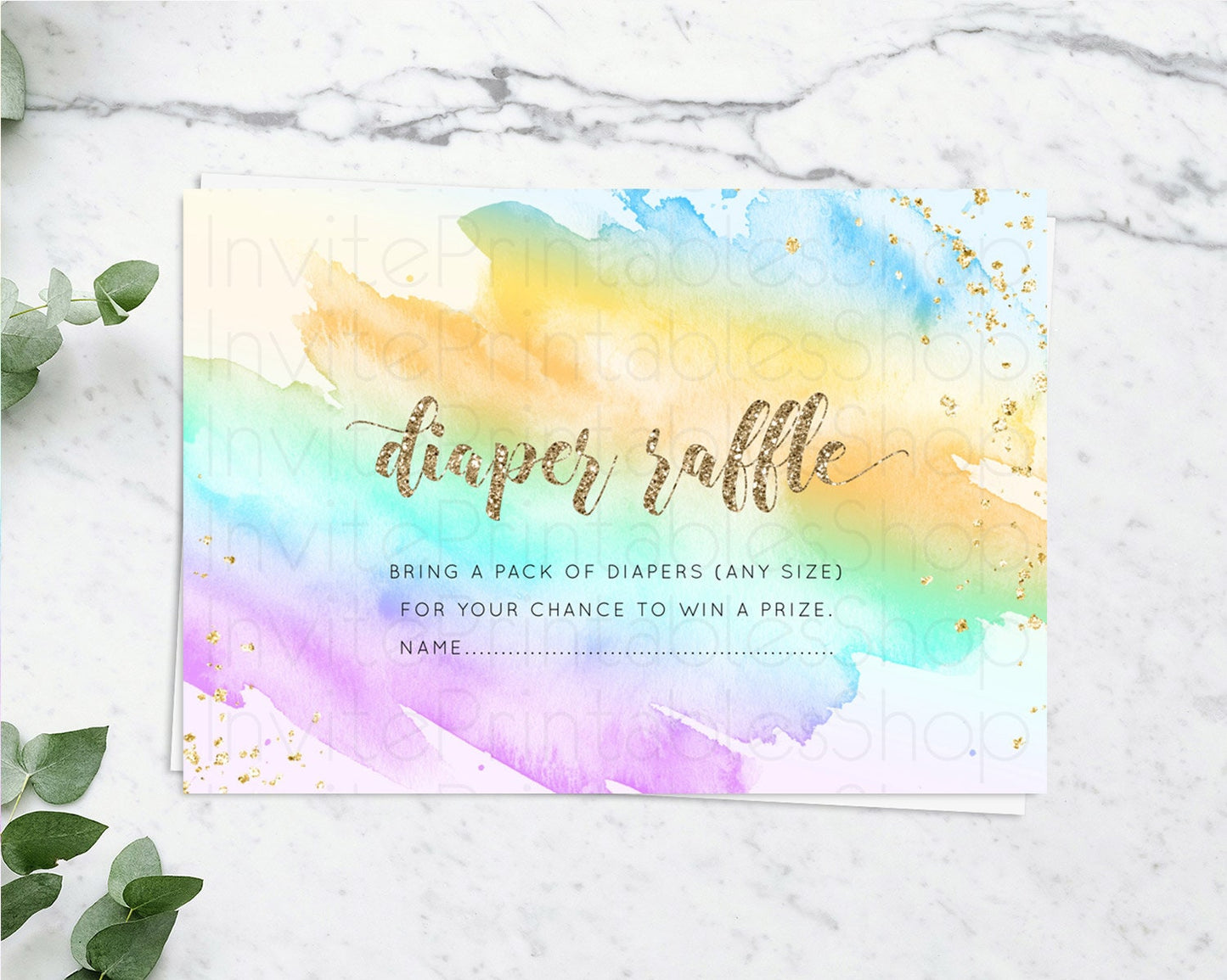 Pastel Diaper Raffle Card Pastel Rainbow Diaper Raffle Insert Colorful Ombre Watercolor Diaper Ticket Confetti Glitter Raffle Game D10426