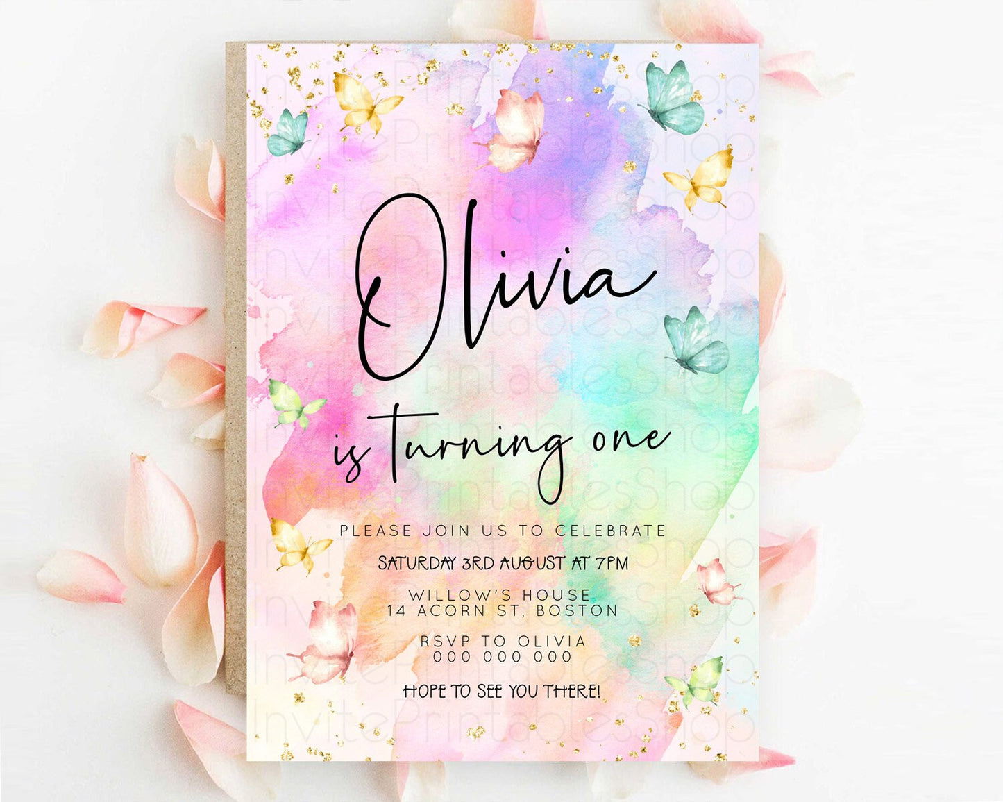 Pastel Butterfly Birthday Invitation Butterfly Birthday Invitation Whimsical Butterfly Enchanted Garden 1st 2nd Birthday Invitation D23196