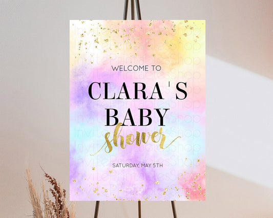 Editable Pastel Baby Shower Welcome Sign Pastel Rainbow Welcome Sign Colorfu