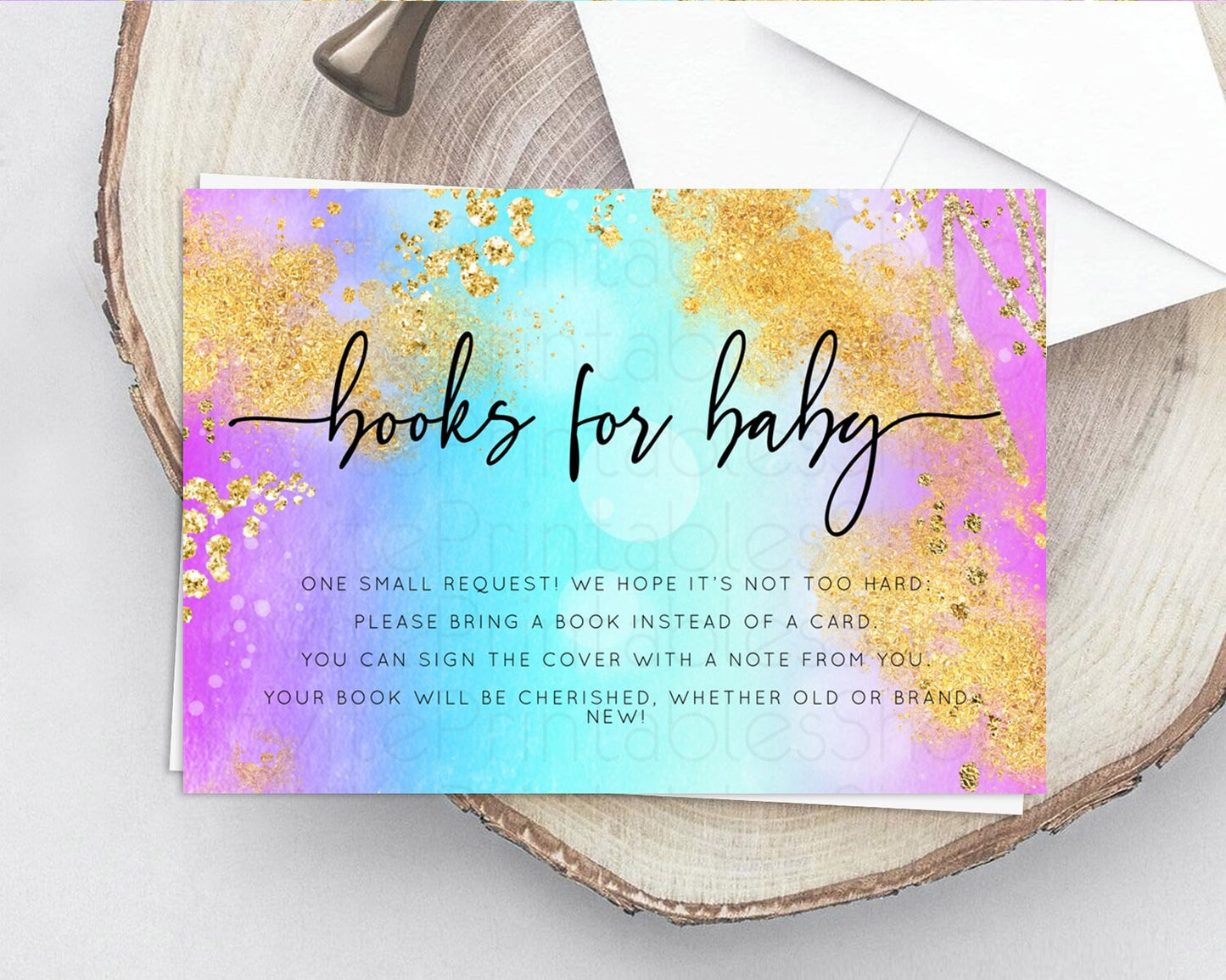 Pastel Books For Baby Card Pastel Rainbow Book Insert Colorful Ombre Watercolor Book Card Confetti Glitter Baby Book Poem Request D10564