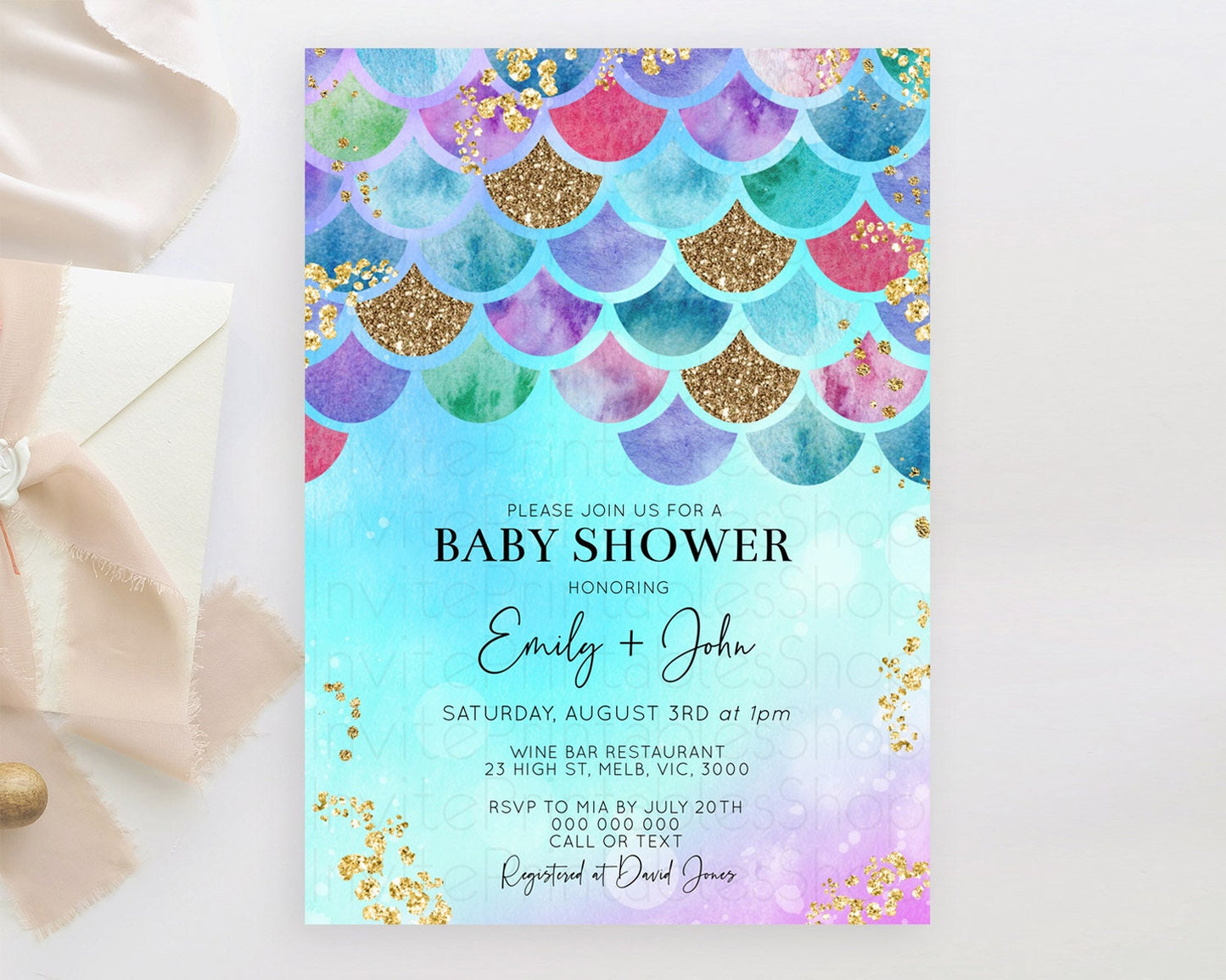 Rainbow Fish Baby Shower Invitation Rainbow Sea Baby Shower Invitation Watercolor Mermaid Invitation Under The Sea Invitation D10581