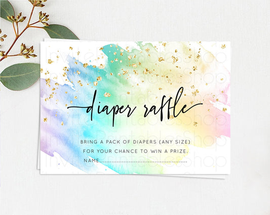 Pastel Diaper Raffle Card Pastel Rainbow Diaper Raffle Insert Colorful Ombre Watercolor Diaper Ticket Confetti Glitter Raffle Game D10256