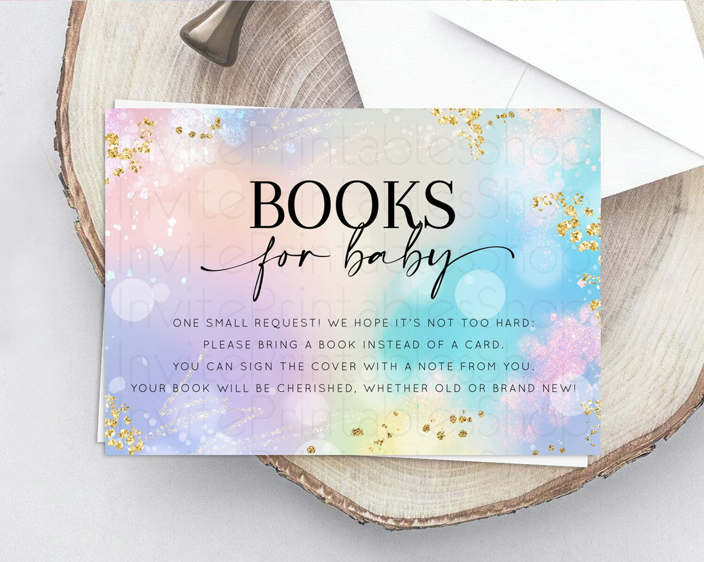 Pastel Books For Baby Card Pastel Rainbow Book Insert Colorful Ombre Watercolor Book Card Confetti Glitter Baby Book Poem Request D10675