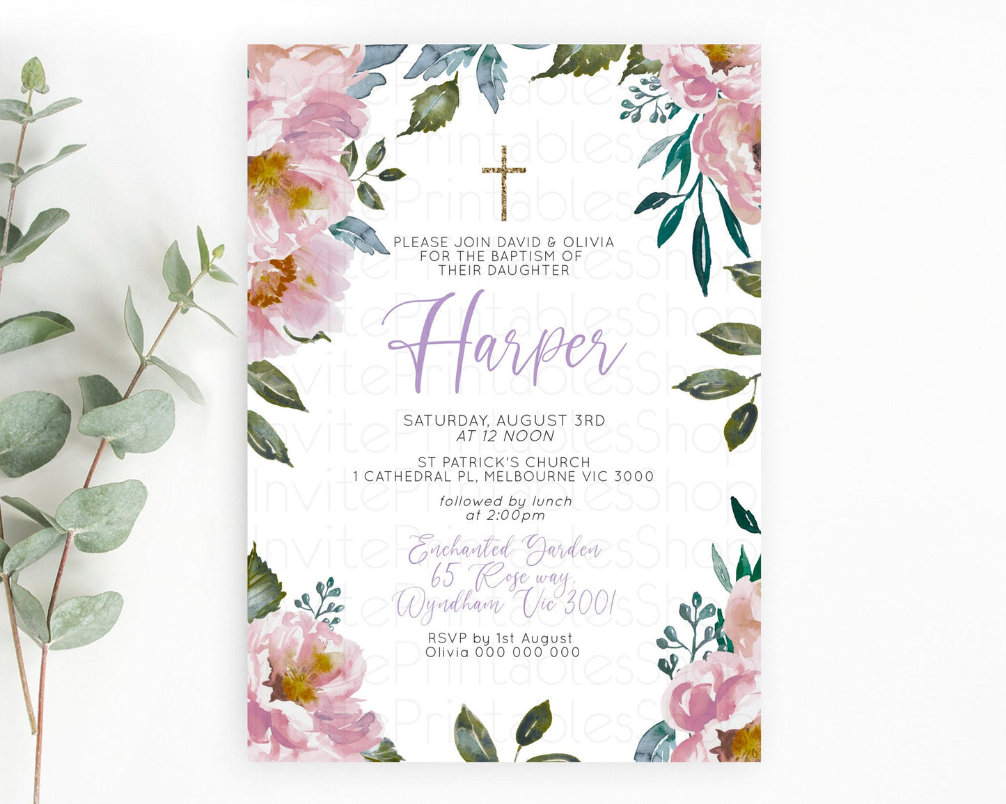 Secret Garden Baptism Invitation Wildflower Baptism Birthday Invite Pastel Flowers Christening Invite Enchanted Garden Boho Floral  D10729