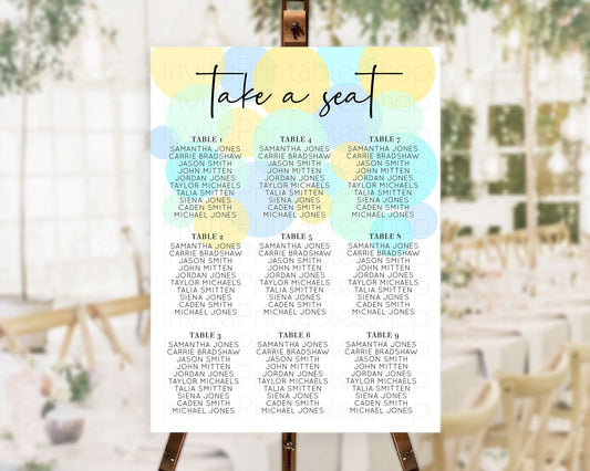 Pastel Seating Chart Pastel Confetti Seating Chart Bubbles Sprinkles Seating Sign Colorful Rainbow Decor Confetti Seating Board 100206