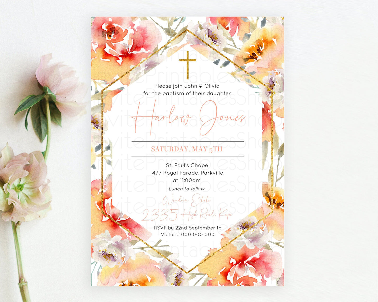 Secret Garden Baptism Invitation Wildflower Baptism Birthday Invite Pastel Flowers Christening Invite Enchanted Garden Boho Floral  D10791