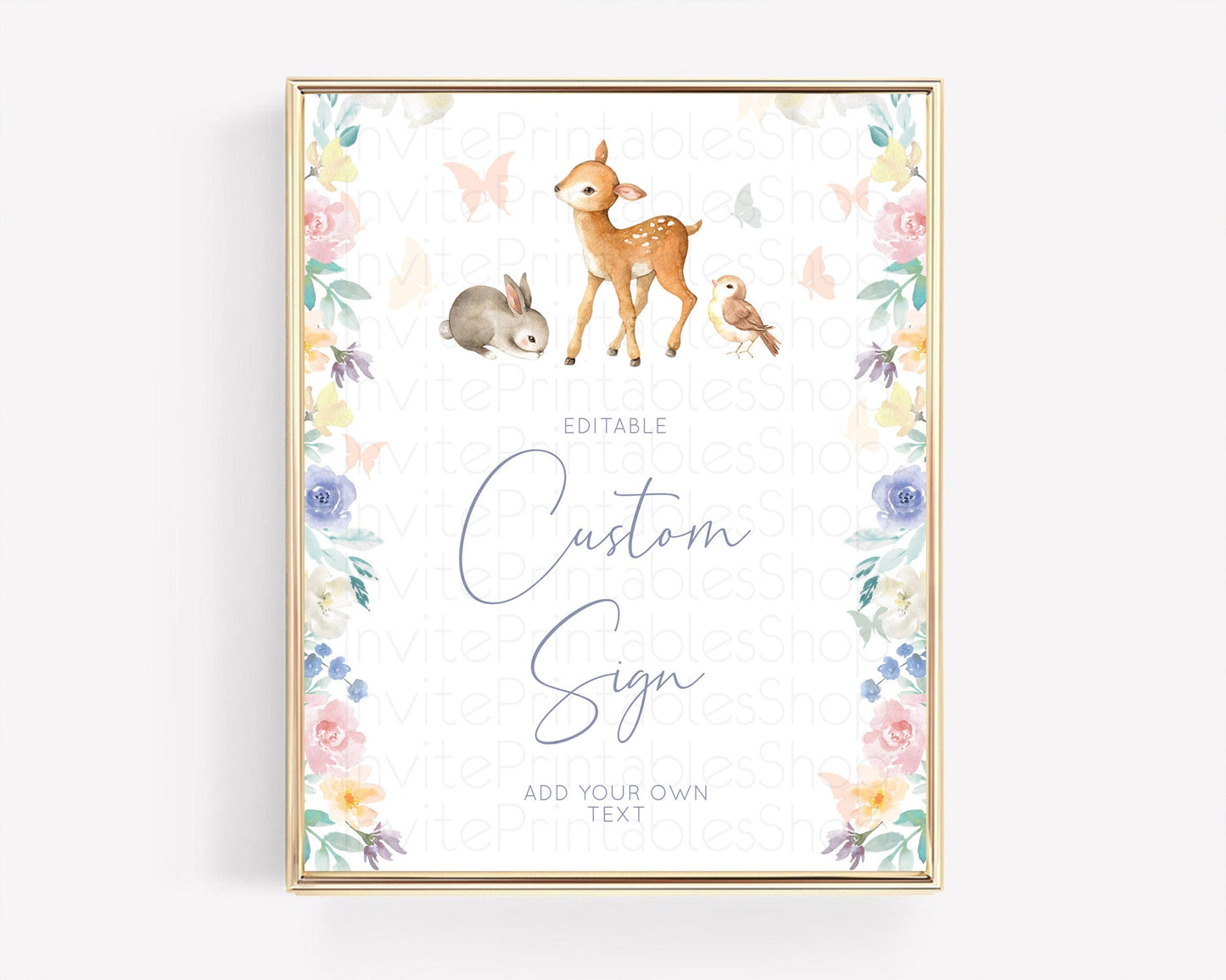 Fawn Deer Sign Pastel Floral Deer Table Sign Decor  Enchanted Forest Butterfly Party 1st Birthday Baptism Baby Shower Bridal Shower D10930