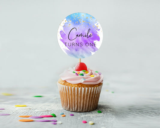 Editable Rainbow Cupcake Toppers Pastel Cupcake Toppers Colorful Pastel Wate