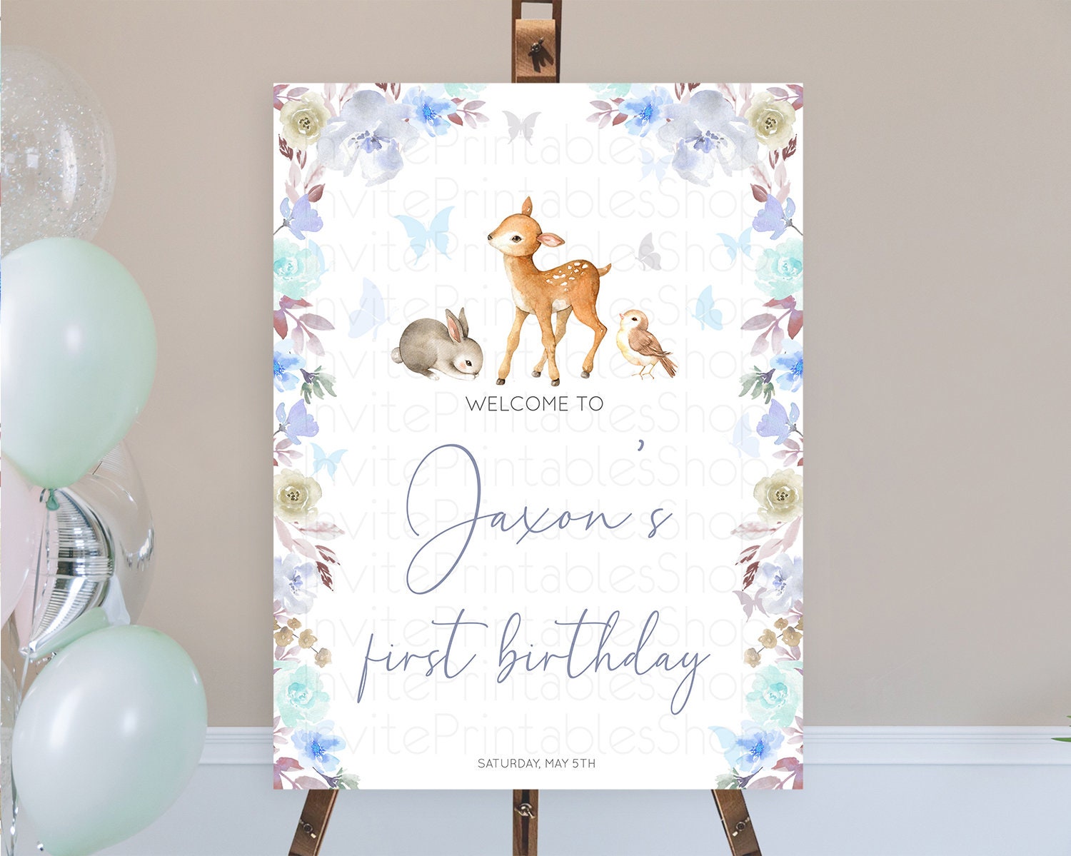 Editable Fawn Welcome Sign Deer Welcome Board Floral Deer Welcome Poster Enc