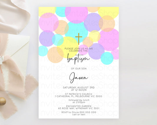 Editable Pastel Baptism Invitation Pastel Confetti Baptism 1st Birthday Invi